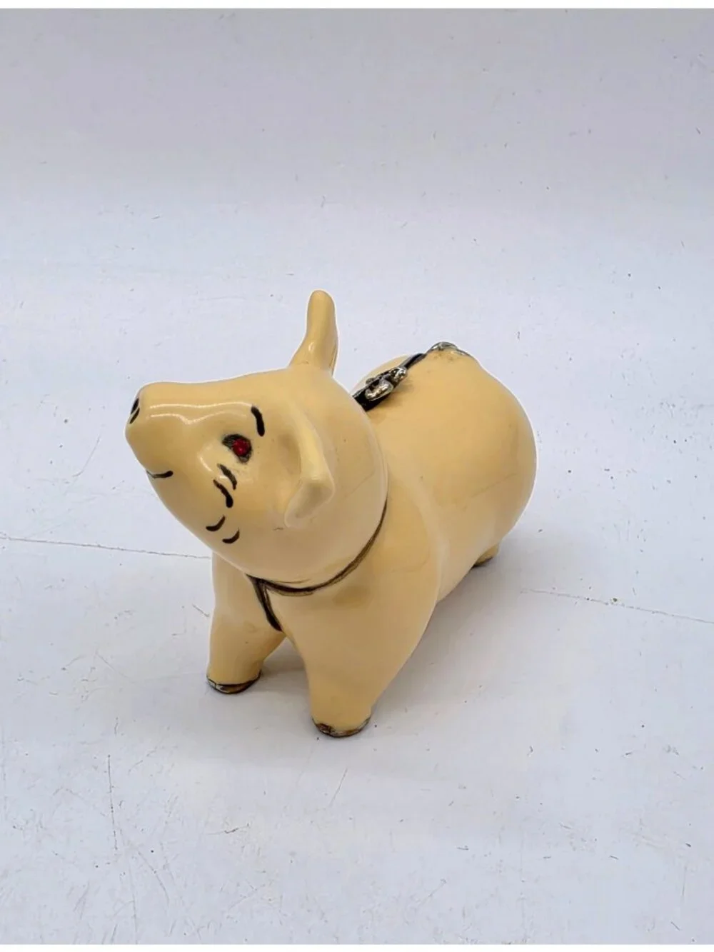 Enamel Hinged Pig Trinket Box Magnetic Closure Vintage Farmhouse Country Swine